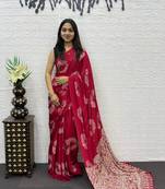 Rani Pink Color Mirror And Latkan Pallu Border Work Satin Silk Saree