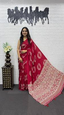 Rani Pink Color Mirror And Latkan Pallu Border Work Satin Silk Saree 2