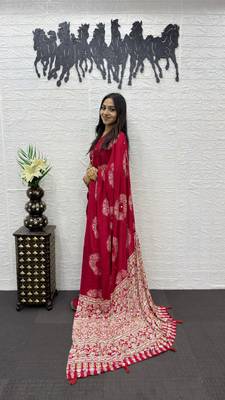 Rani Pink Color Mirror And Latkan Pallu Border Work Satin Silk Saree 3
