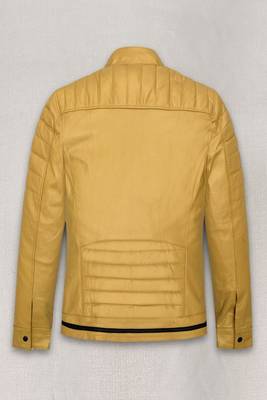 men's yellow premium lambskin leather jacket quilted shoulder detailing 2