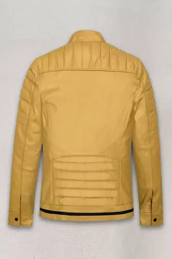 men's yellow premium lambskin leather jacket quilted shoulder detailing