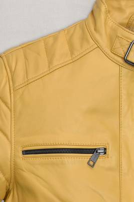 men's yellow premium lambskin leather jacket quilted shoulder detailing 3