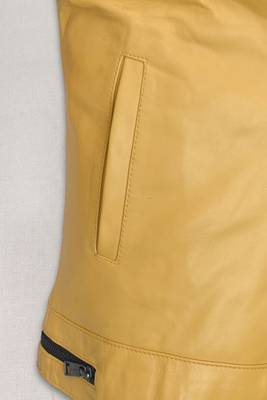 men's yellow premium lambskin leather jacket quilted shoulder detailing 4