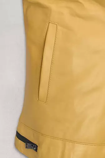 men's yellow premium lambskin leather jacket quilted shoulder detailing