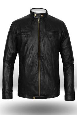 men's black lambskin cafe racer jacket band collar racer style signature 1