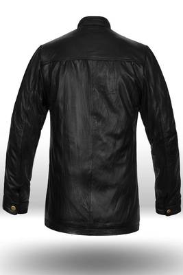 men's black lambskin cafe racer jacket band collar racer style signature 2