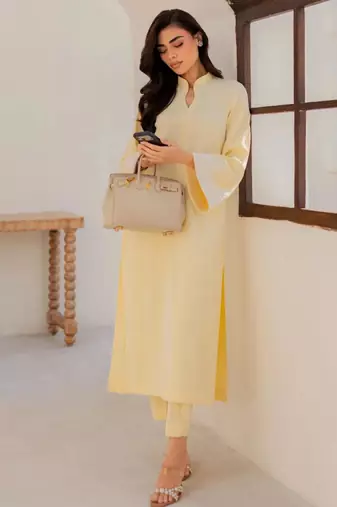 yellow chanderi silk blend ethnic suit set with organza embroidered dupatta