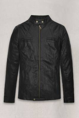 men's black lambskin cafe racer jacket band collar racer style signature 4