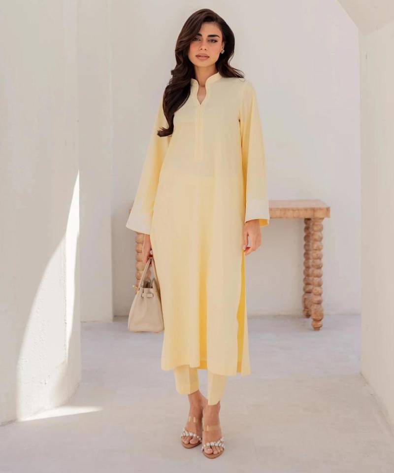 Designer pastel yellow chanderi silk ethnic suit set with organza embroidered dupatta