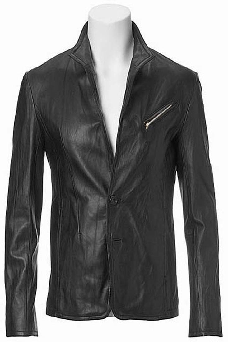 Men's black lambskin leather coat jacket - zipper  style