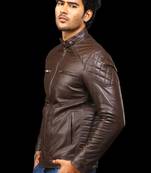 men's brown premium lambskin leather jacket quilted shoulder detailing