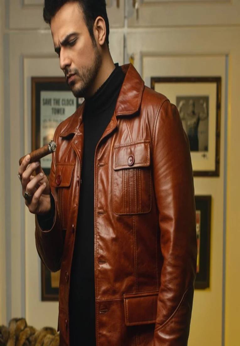 men's brown lambskin leather jacket classic zip up style premium classic