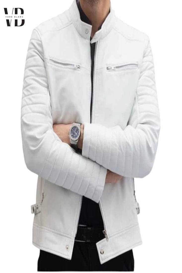 men's white lambskin leather biker jacket premium quilted design genuine