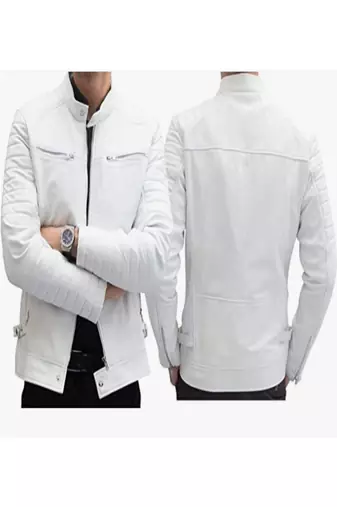 men's white lambskin leather biker jacket premium quilted design genuine
