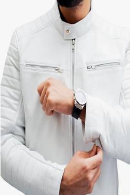 men's white lambskin leather biker jacket premium quilted design genuine 3