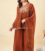 Elegant chanderi kurti pant set with solid bhagalpuri dupatta