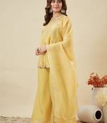 Elegant chanderi kurti pant set with solid bhagalpuri dupatta