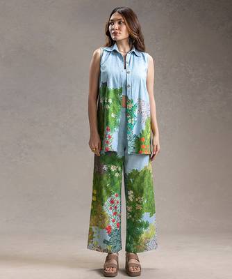 Blue printed twill cotton co ord set 1