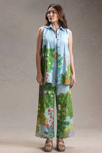 Blue printed twill cotton co ord set