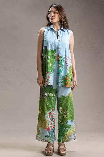 Blue printed twill cotton co ord set