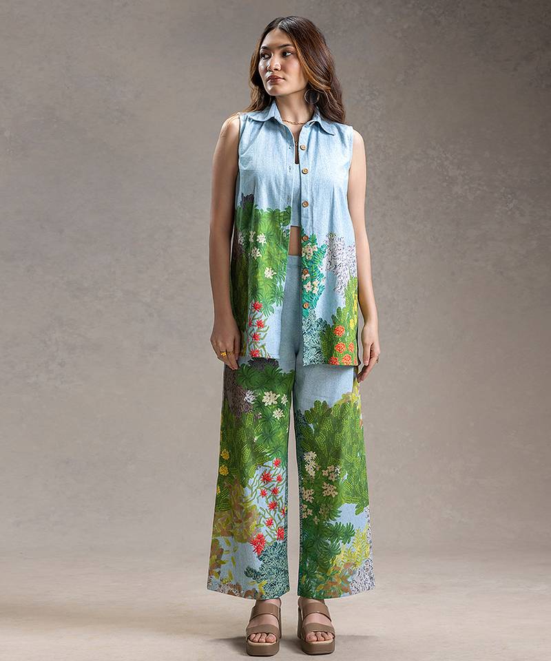Blue printed twill cotton co ord set