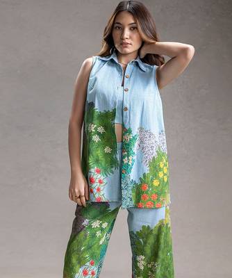 Blue printed twill cotton co ord set 2