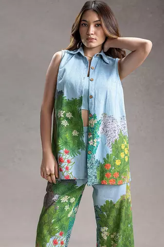 Blue printed twill cotton co ord set
