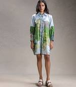 Blue printed twill cotton short dress