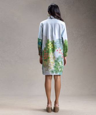 Blue printed twill cotton short dress 4