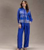 Royal blue printed cotton silk co ord set