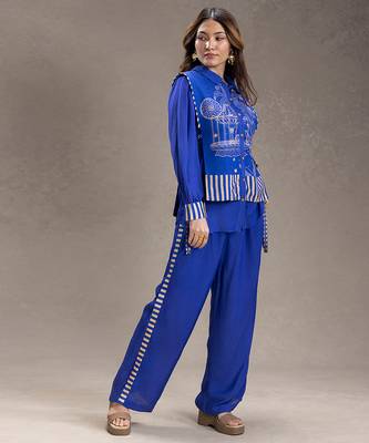 Royal blue printed cotton silk co ord set 2