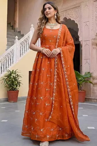 Elegant organza embroidered kurti set with organza dupatta for women