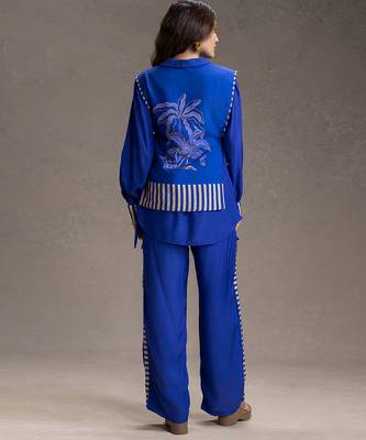 Royal blue printed cotton silk co ord set 4
