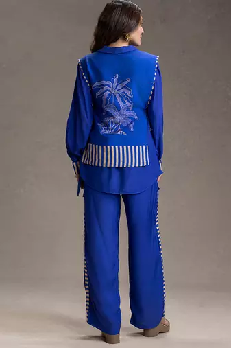 Royal blue printed cotton silk co ord set