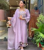 embroidered p.v. chanderi kurti pant dupatta set