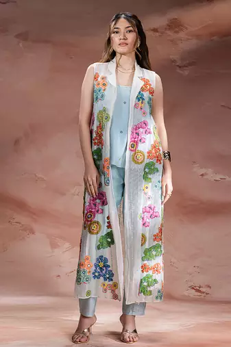Sky Blue embroidered chanderi co ord set
