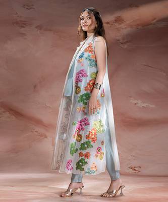 Sky Blue embroidered chanderi co ord set 3
