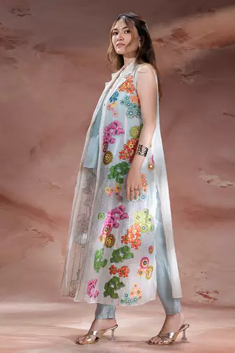 Sky Blue embroidered chanderi co ord set