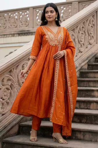  cp vichitra embroidered kurti set with embroidered dupatta for women