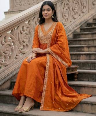  cp vichitra embroidered kurti set with embroidered dupatta for women 2