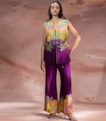 Purple embroidered silk co ord set