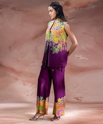 Purple embroidered silk co ord set 2