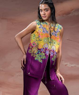 Purple embroidered silk co ord set 3