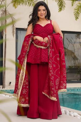 Trendy cruncy embroidered kurti set withdupatta for women