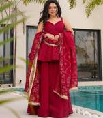 Trendy cruncy embroidered kurti set withdupatta for women