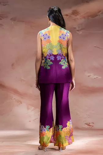 Purple embroidered silk co ord set