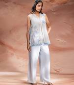 Powder blue embroidered net co ord set