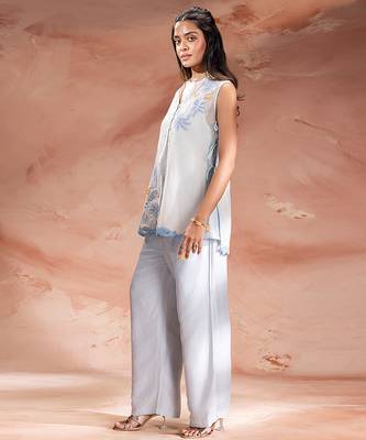 Powder blue embroidered net co ord set 2