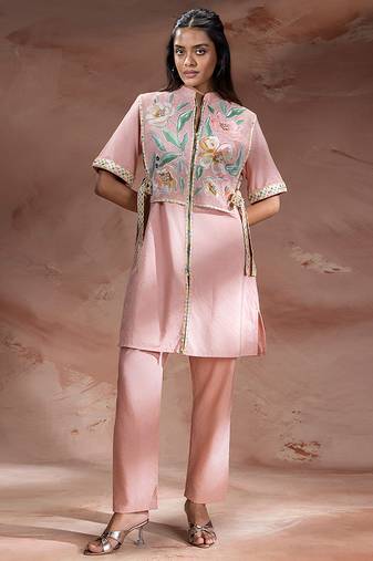 Pastel pink embroidered net co ord set