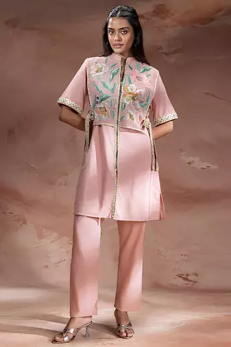 Pastel pink embroidered net co ord set